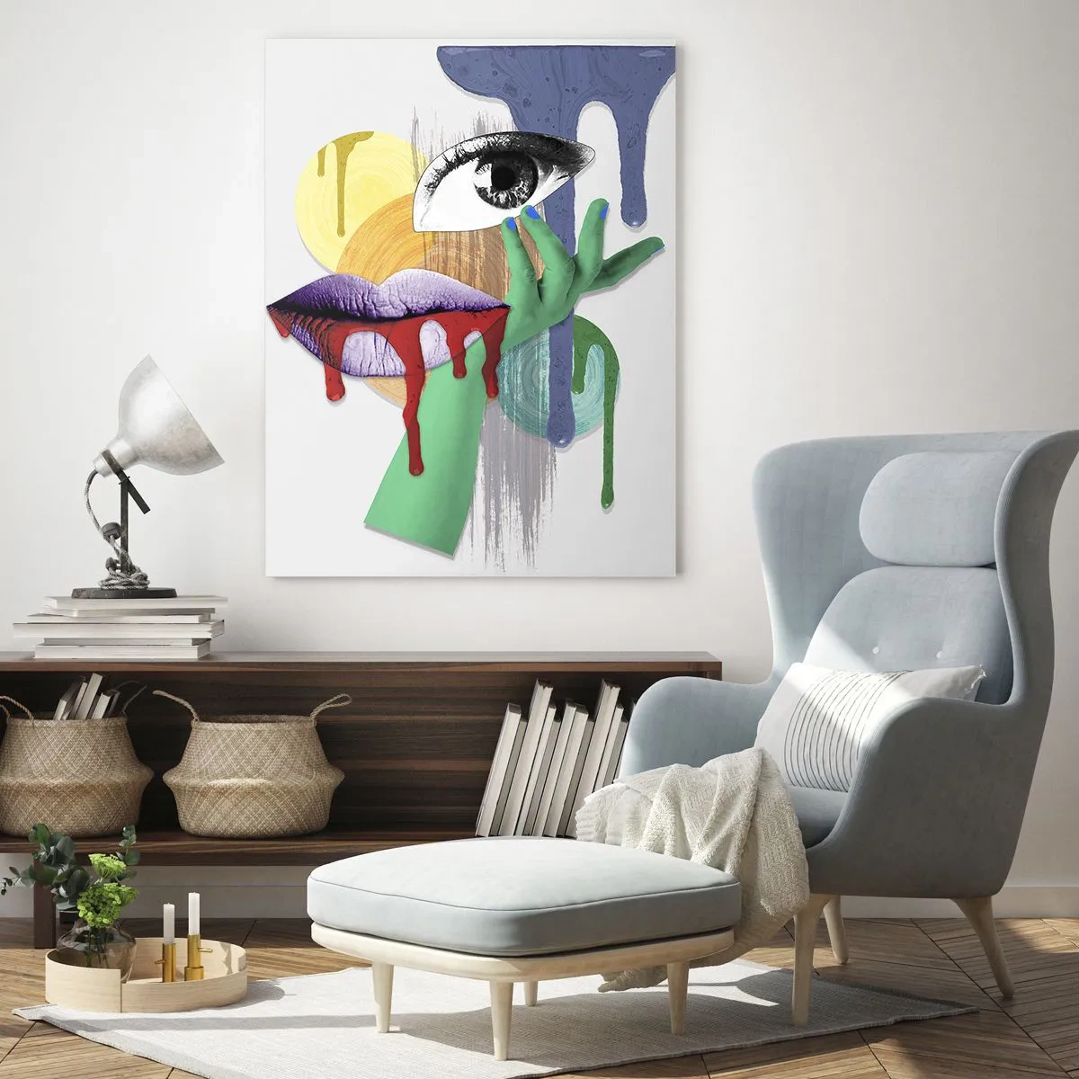 Quadro su vetro - Ritratto decostruito con elementi astratti - 70x100cm - Ritratto disintegrato - Decorazione murale moderna per soggiorno e camera da letto ARTTOR