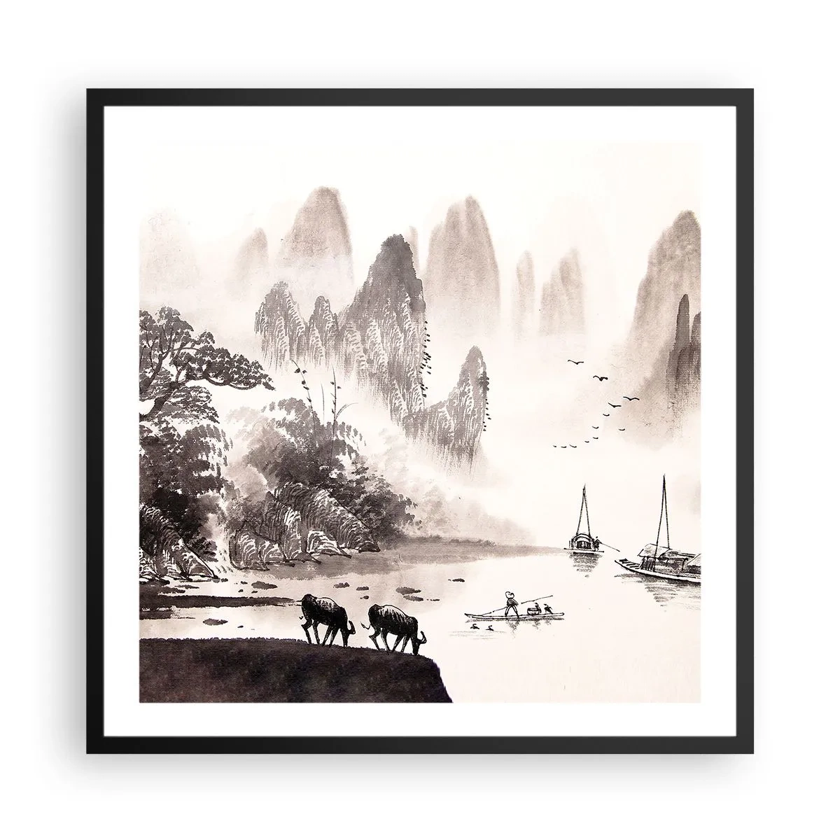 Poster in cornice nera - L'esotica quotidianità dell'Oriente - 60x60 cm