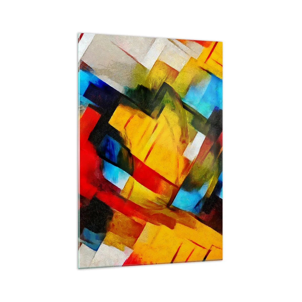 Quadro su vetro - Composizione geometrica astratta in colori vivaci - 70x100cm - Intreccio multicolore - Decorazione murale moderna per soggiorno e camera da letto ARTTOR