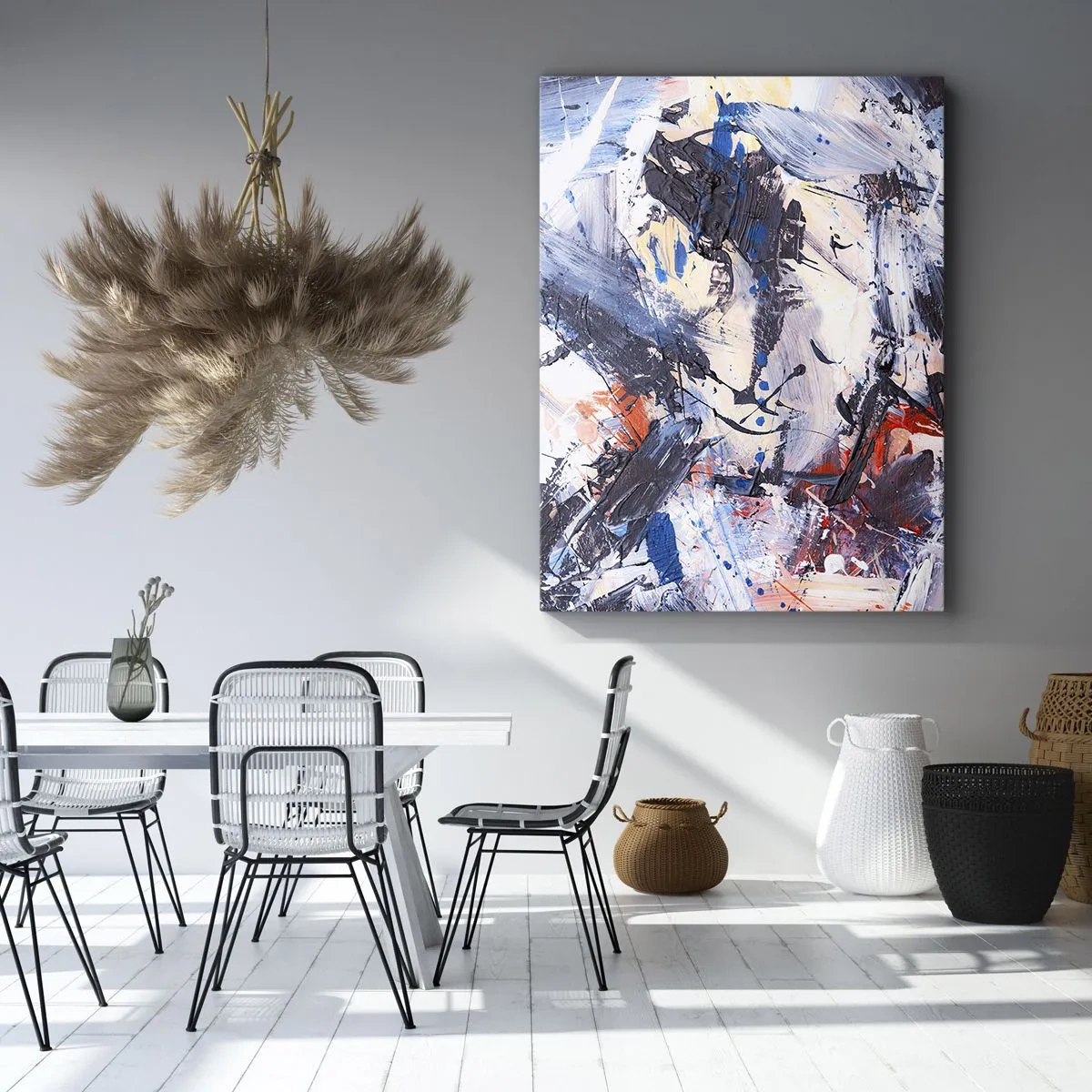 Quadro su tela - Stampe su Tela - Astrazione con pennellate dinamiche in blu e rosso. - 50x70cm - La danza folle dell'astrazione - Decorazione murale moderna per soggiorno e camera da letto ARTTOR