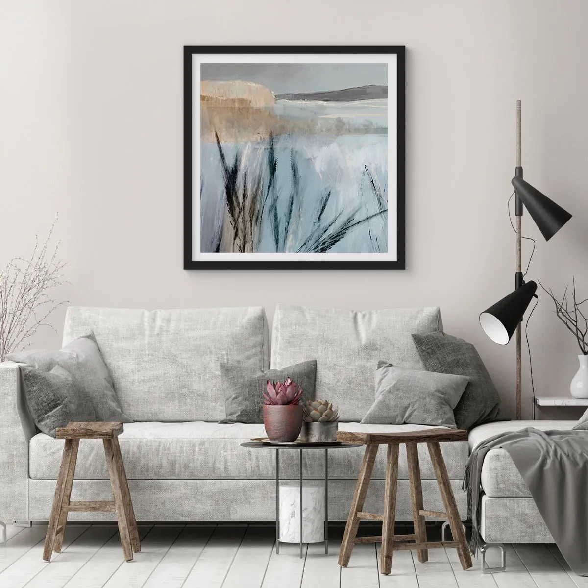 Poster in cornice nera - Campi d'inverno - 30x30 cm