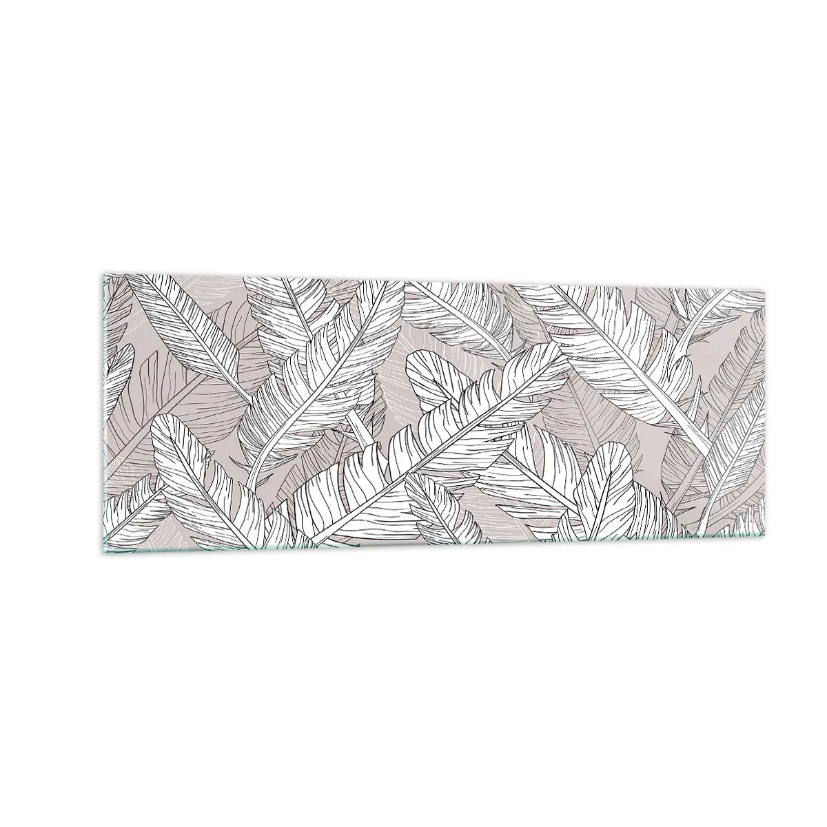 Quadro su vetro - Motivo in bianco e nero con foglie di banano su sfondo chiaro - 140x50cm - Vortice di piume - Decorazione murale moderna per soggiorno e camera da letto ARTTOR