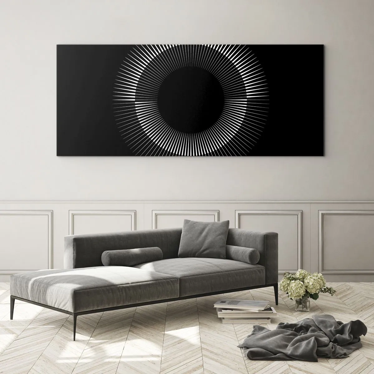 Quadro su vetro - Sole nero - 100x40 cm