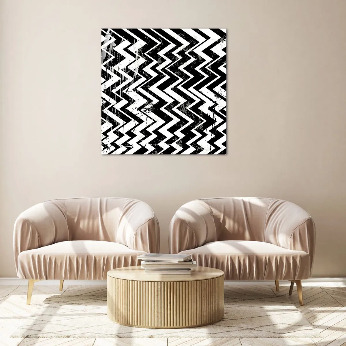 Quadro su vetro - Zig-bianco, zag-nero - 50x50 cm