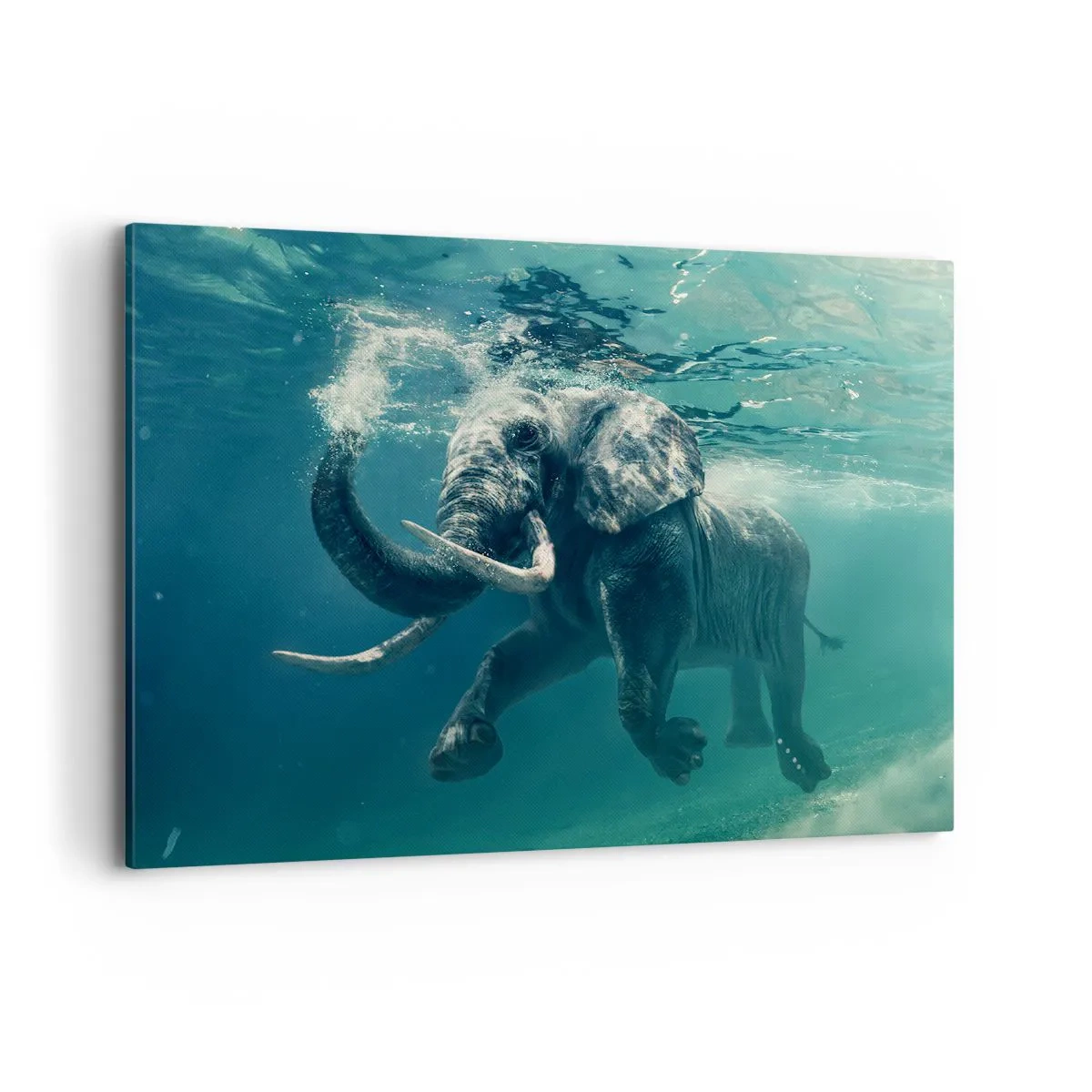 Quadro su tela - Stampe su Tela - Un elefante che nuota sott'acqua nelle profondità turchesi - 100x70cm - Tutti amano nuotare - Decorazione murale moderna per soggiorno e camera da letto ARTTOR