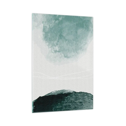 Quadro su vetro - Una delicata composizione astratta nelle tonalità del verde, con forme delicate su uno sfondo chiaro. - 70x100cm - Incontro con la nebbia - Decorazione murale moderna per soggiorno e camera da letto ARTTOR