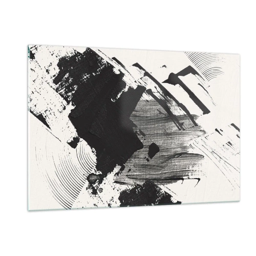Quadro su vetro - Astrazione espressiva in bianco e nero con tratti dinamici. - 120x80cm - Astrazione: espressione di nero - Decorazione murale moderna per soggiorno e camera da letto ARTTOR
