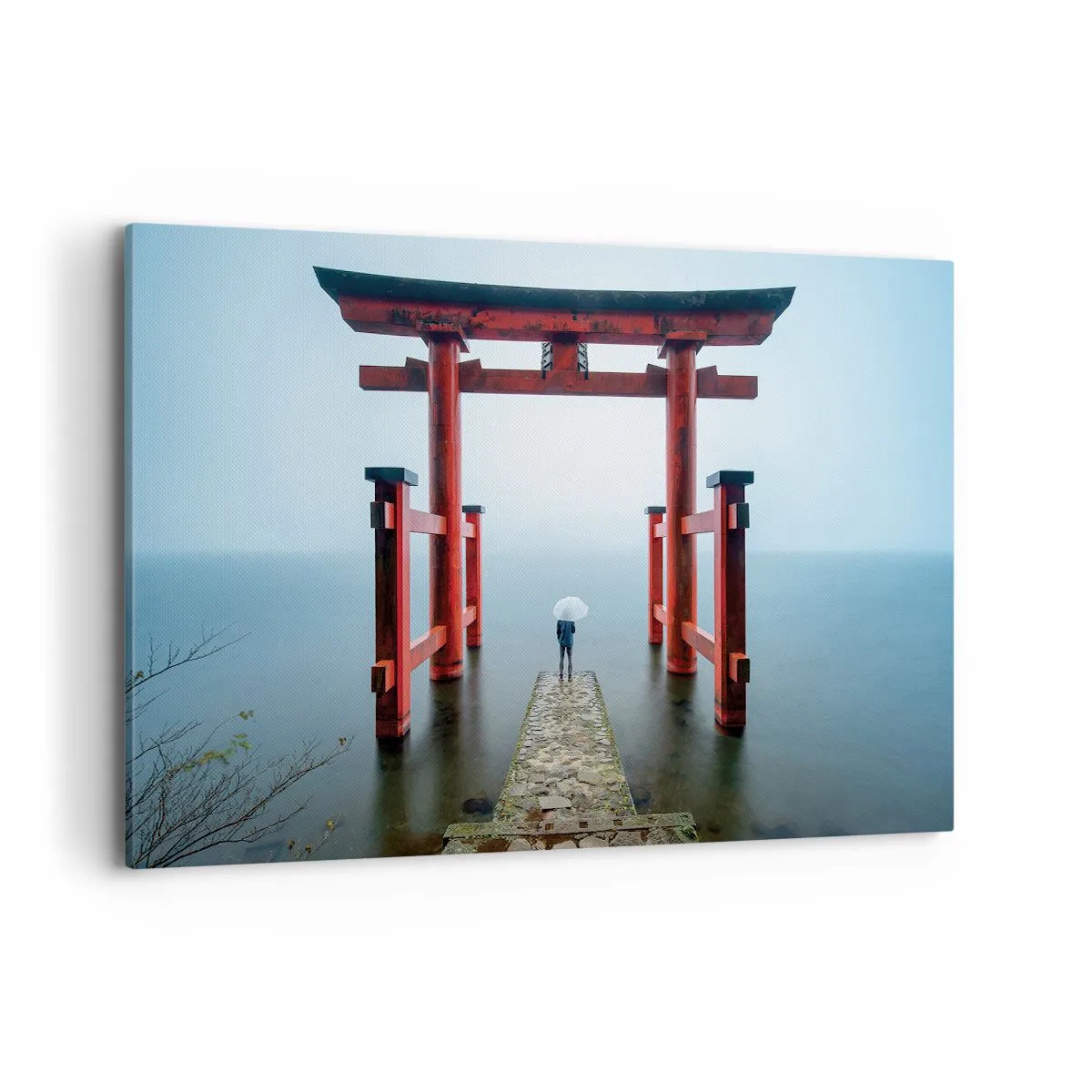 Quadro su tela - Stampe su Tela - Un cancello torii che si affaccia su un tranquillo lago in Giappone - 120x80cm - Meditazione giapponese - Decorazione murale moderna per soggiorno e camera da letto ARTTOR
