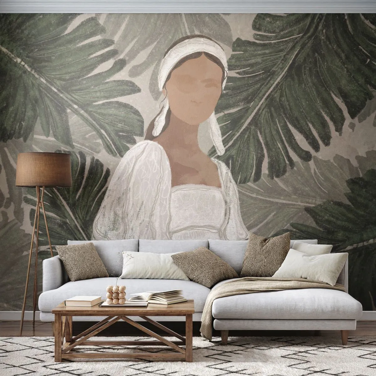 Fotomurali Autoadesivo Deluxe Sticker - Ritratto esotico - Boho, Donna, Foglie - 250x175 cm