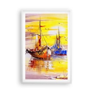 Poster in cornice bianca - Meritato riposo nel porto - 61x91 cm