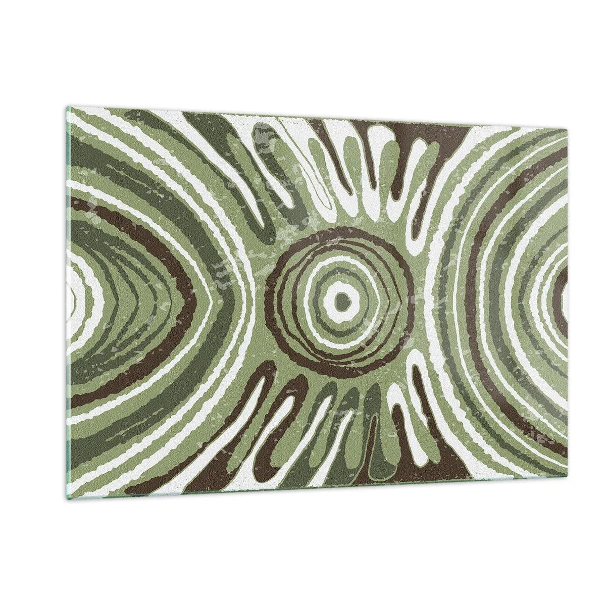 Quadro su vetro - Cerchi concentrici verdi e linee astratte - 120x80cm - Esplosione di emozioni - Decorazione murale moderna per soggiorno e camera da letto ARTTOR