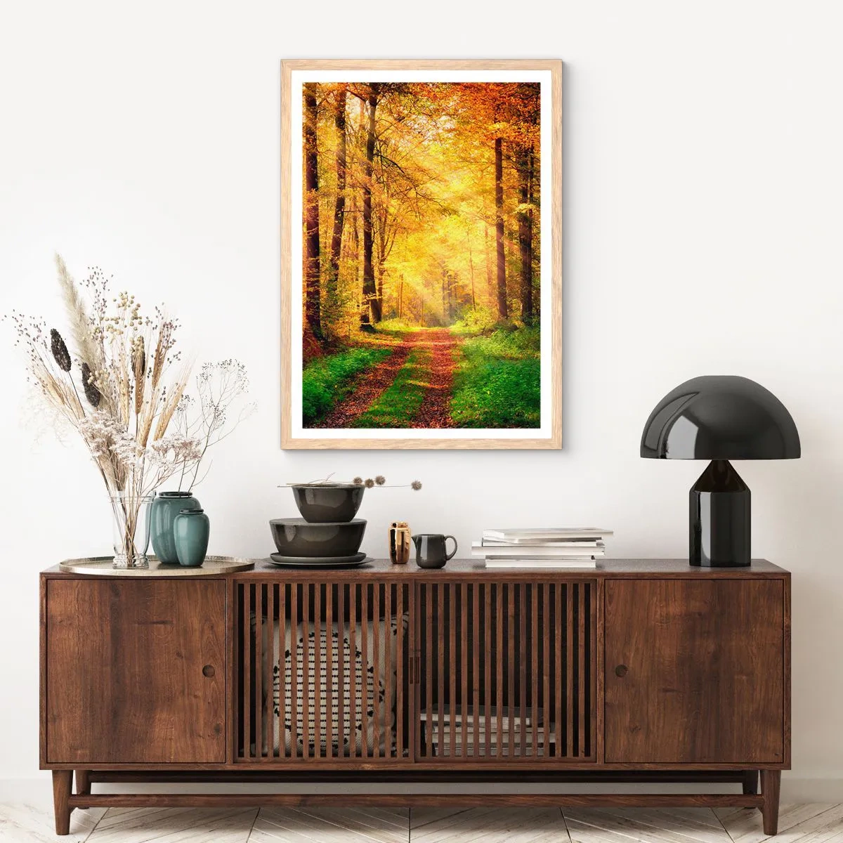 Poster in cornice rovere chiaro - Il silenzio d'oro del bosco - 61x91 cm