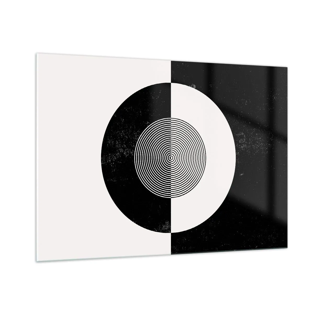 Quadro su vetro - Motivo geometrico di simmetria in bianco e nero - 100x70cm - Armonia in bianco e nero - Decorazione murale moderna per soggiorno e camera da letto ARTTOR