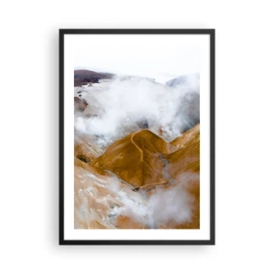 Poster in cornice nera - Nebbia sospesa sulle colline dorate in un paesaggio naturale - 50x70cm - La bellezza severa dell'Islanda - Decorazione murale moderna per soggiorno e camera da letto ARTTOR