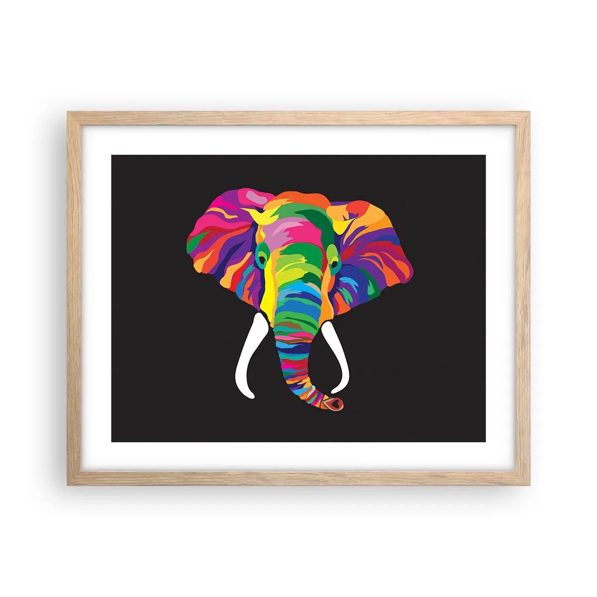 Poster in cornice rovere chiaro - L'elefante che faceva il bagno nell'arcobaleno - 50x40 cm