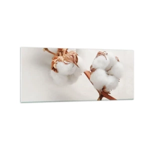 Quadro su vetro - Un rametto di cotone su uno sfondo sottile - 120x50cm - Semplicemente un abbraccio - Decorazione murale moderna per soggiorno e camera da letto ARTTOR