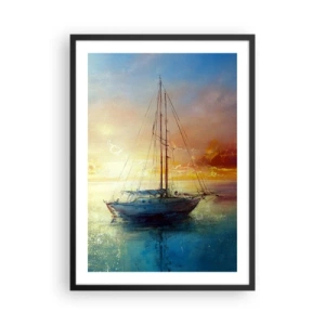Poster in cornice nera - Uno yacht su un mare calmo al tramonto - 50x70cm - Nella baia dorata - Decorazione murale moderna per soggiorno e camera da letto ARTTOR
