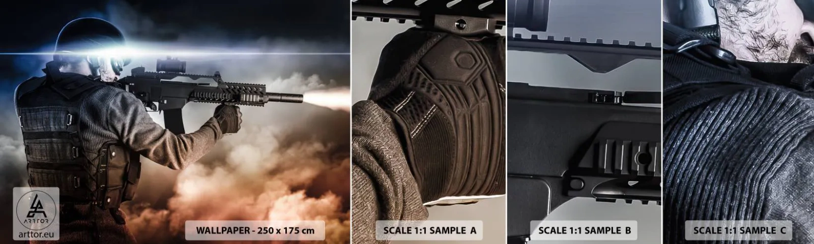 Campione Di Fotomurale Standard Eco - Semplicemente un eroe - Militare, Arma, Soldato - 100x30 cm