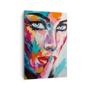 Quadro su tela - Stampe su Tela - Ritratto colorato di una donna in stile astratto - 70x100cm - Il nostro primo segreto - Decorazione murale moderna per soggiorno e camera da letto ARTTOR