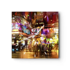Orologio da parete - Orologio in Vetro - Una città vibrante di notte alla luce del neon - 30x30cm - Nel mare di luce - Decorazione murale moderna per soggiorno e camera da letto ARTTOR