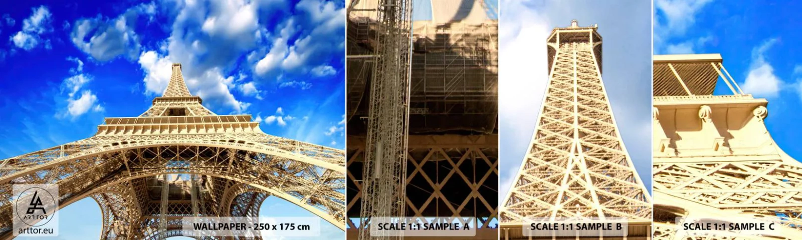 Campione Di Fotomurale Standard Eco - Toccare il cielo e le nuvole - Città, Parigi, Torre Eiffel - 100x30 cm