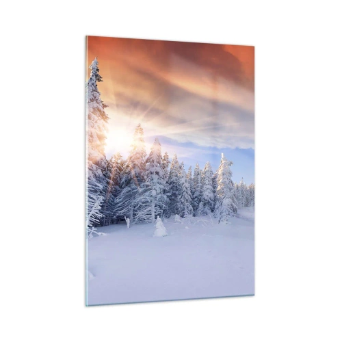 Quadro su vetro - Paesaggio invernale con alberi innevati al tramonto - 50x70cm - Spettacolo innevato della natura - Decorazione murale moderna per soggiorno e camera da letto ARTTOR