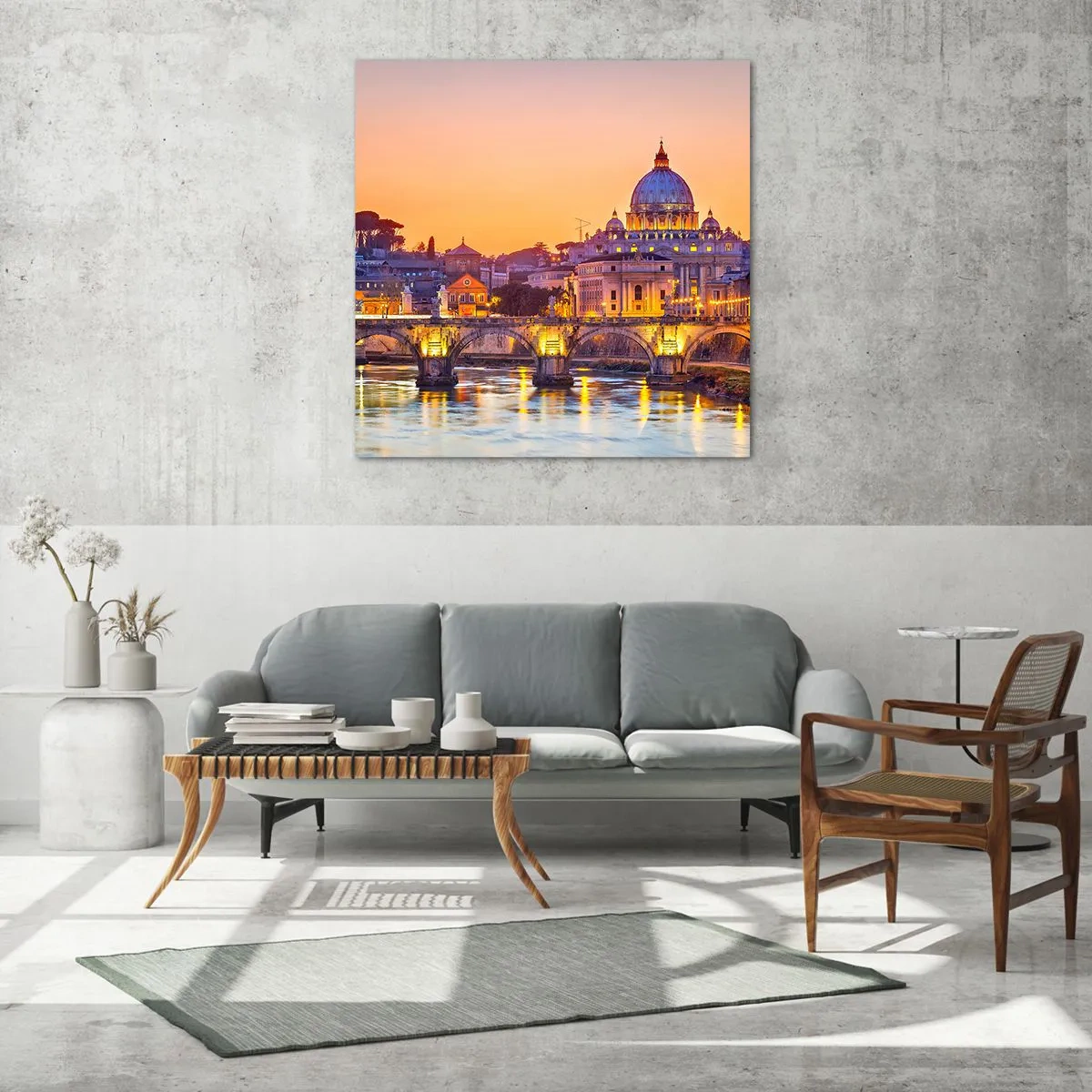Quadro su vetro - Tramonto sulla Città Eterna - 30x30 cm