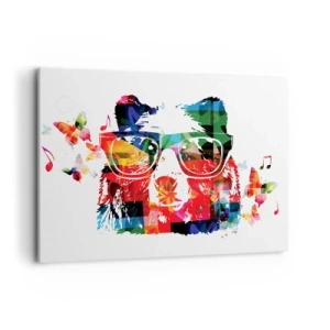 Quadro su tela - Stampe su Tela - Orso colorato con occhiali con farfalle e note musicali - 100x70cm - Mi piace! - Decorazione murale moderna per soggiorno e camera da letto ARTTOR