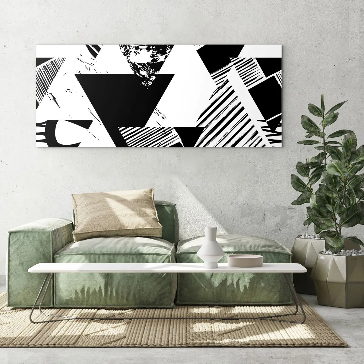 Quadro su vetro - Pioggia di triangoli - 90x30 cm