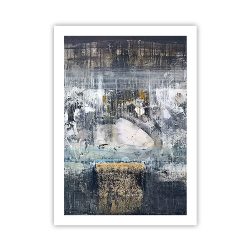 Poster - Una composizione astratta nei toni del grigio e dell'oro. - 50x70cm - Talvolta è facile, talvolta è difficile - Decorazione murale moderna per soggiorno e camera da letto ARTTOR