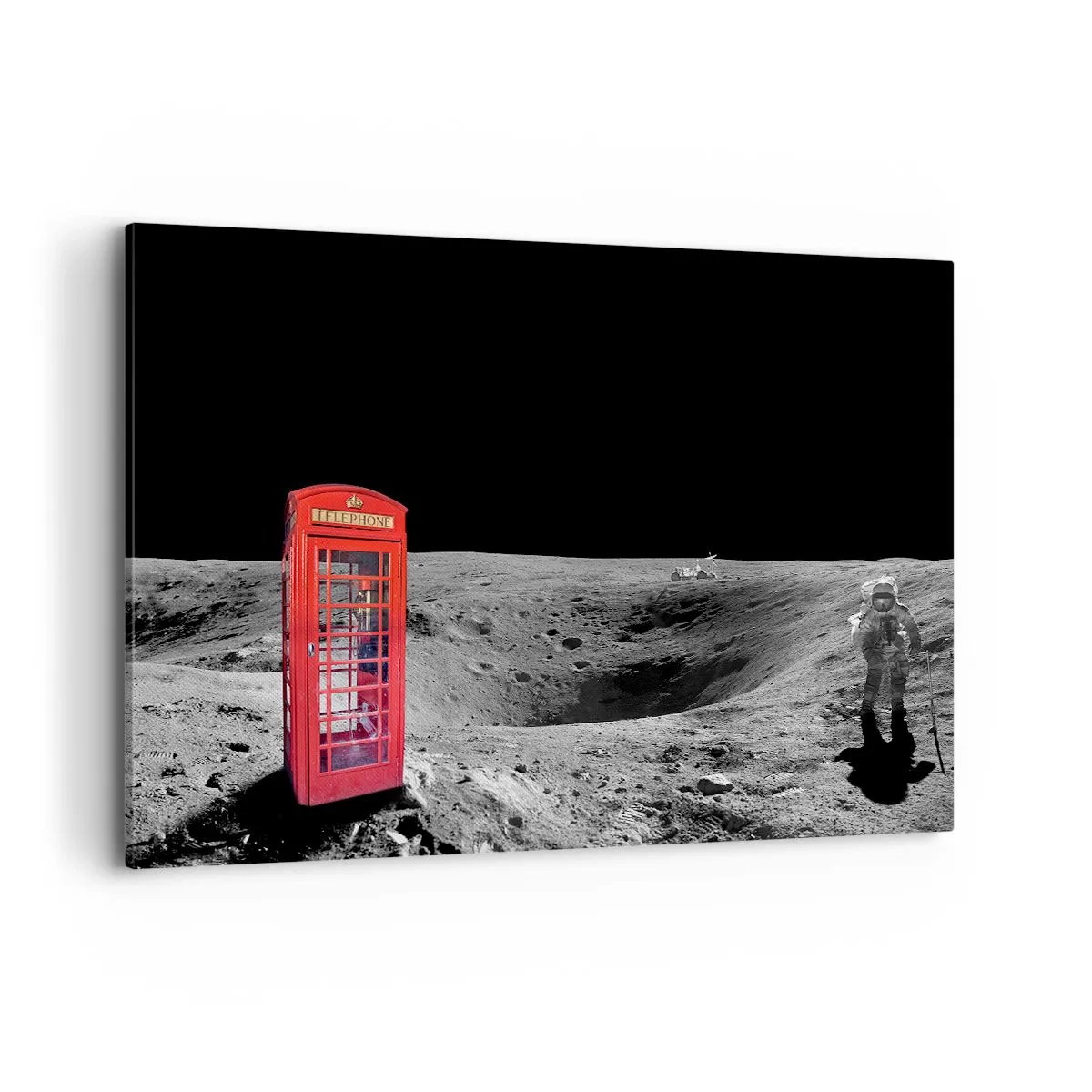 Quadro su tela - Stampe su Tela - Cabina telefonica rossa sulla luna - 100x70cm - Scherzo cosmico - Decorazione murale moderna per soggiorno e camera da letto ARTTOR