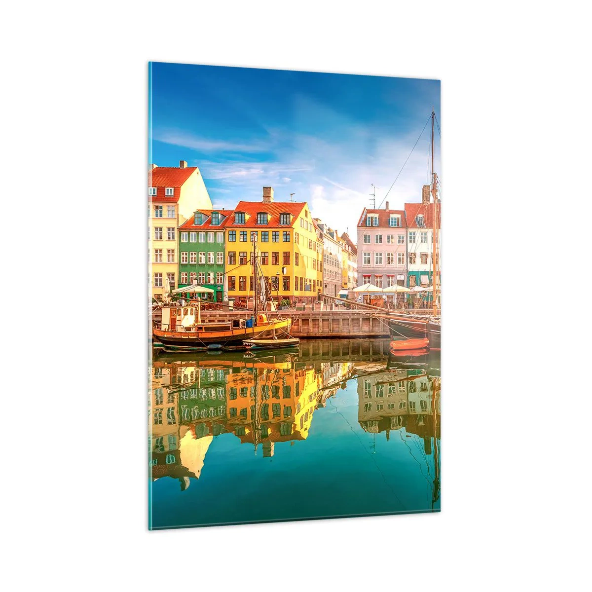 Quadro su vetro - Case colorate sul canale con riflessi nell'acqua - 50x70cm - Sull'acqua liscia come uno specchio - Decorazione murale moderna per soggiorno e camera da letto ARTTOR