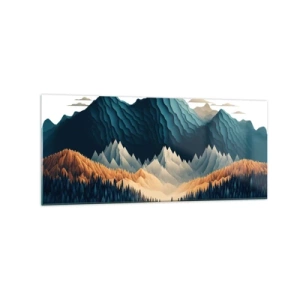 Quadro su vetro - Montagne pittoresche sul lago al tramonto - 120x50cm - Perfetto paesaggio montano - Decorazione murale moderna per soggiorno e camera da letto ARTTOR