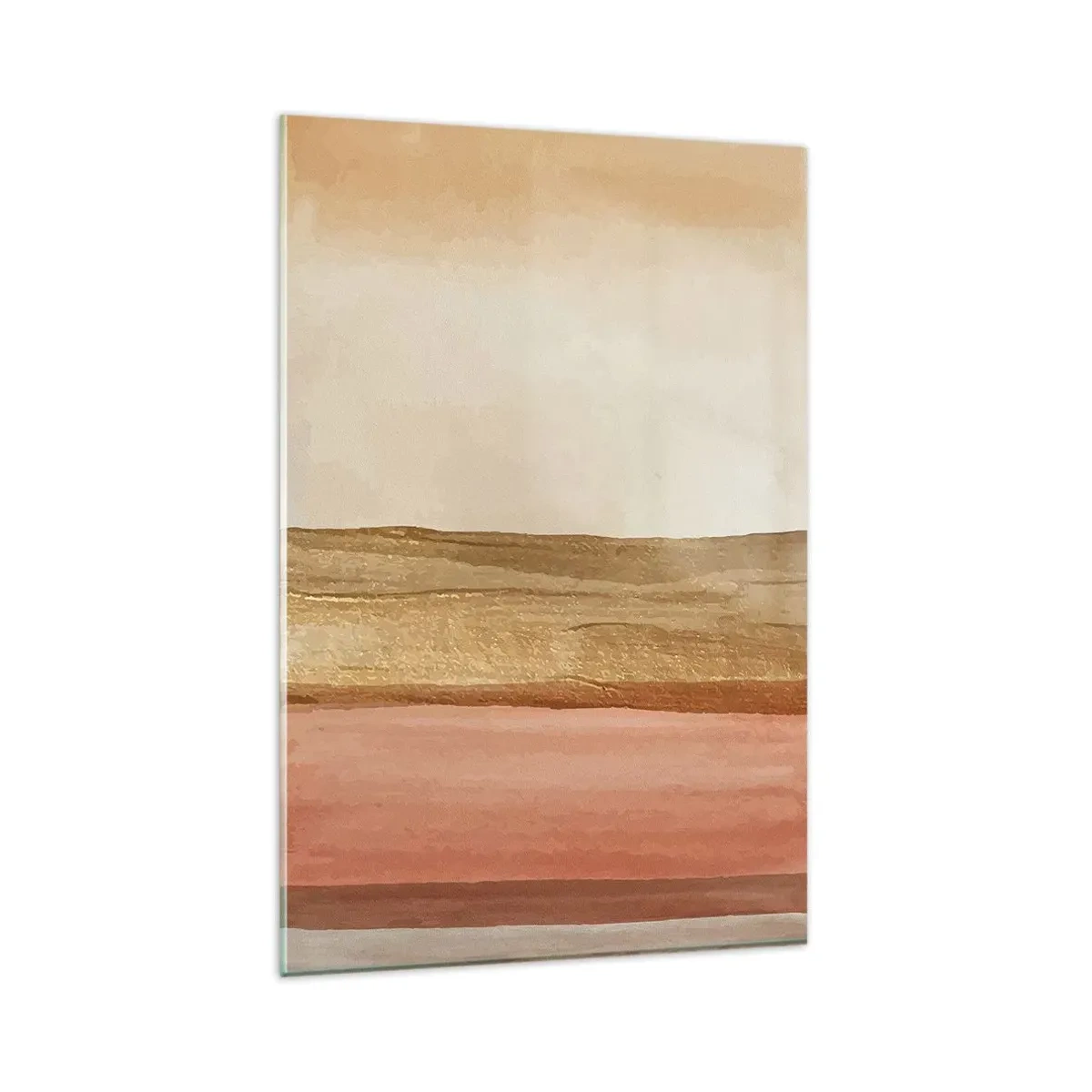 Quadro su vetro - Strisce astratte nei toni del beige, oro e rosa su tela - 80x120cm - Composizione verticale - Decorazione murale moderna per soggiorno e camera da letto ARTTOR