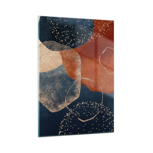 Quadro su vetro - Forme astratte nei toni del blu navy e del rame - 50x70cm - La leggerezza dell'essere - Decorazione murale moderna per soggiorno e camera da letto ARTTOR