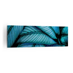 Quadro su tela - Stampe su Tela - Primo piano di foglie turchesi con dettagli vividi. - 160x50cm - Le linee della vita - Decorazione murale moderna per soggiorno e camera da letto ARTTOR