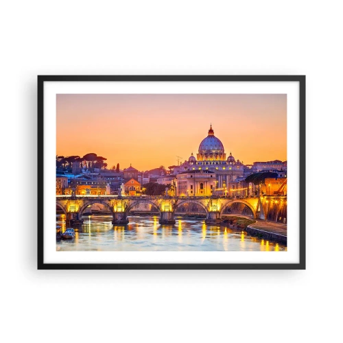 Poster in cornice nera - Panorama del Vaticano al tramonto con un ponte sul fiume - 70x50cm - Tramonto sulla Città Eterna - Decorazione murale moderna per soggiorno e camera da letto ARTTOR