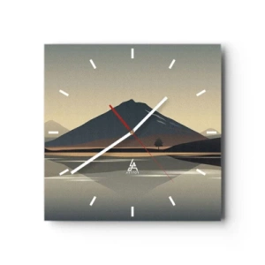Orologio da parete - Orologio in Vetro - Paesaggio montano minimalista con riflesso nell'acqua - 30x30cm - Immagine speculare - Decorazione murale moderna per soggiorno e camera da letto ARTTOR