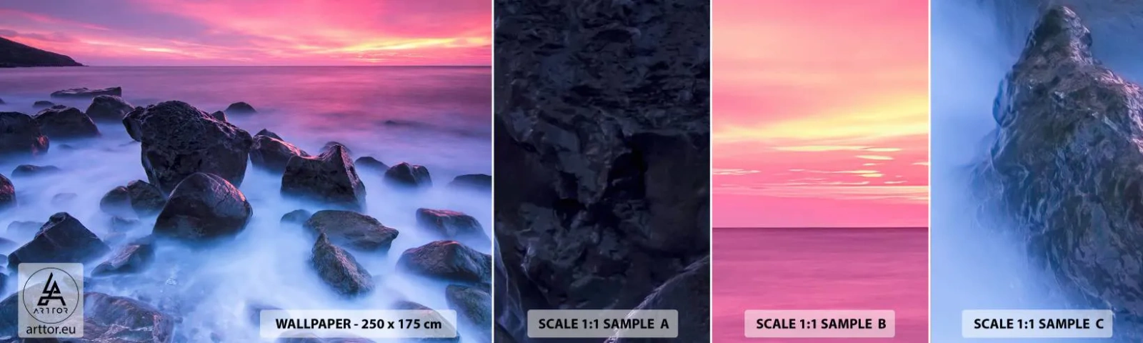 Campione di Fotomurale Adesivo Deluxe Sticker - Nascita nella luce e nella nebbia - Paesaggio, Oceano, Tramonto - 100x30 cm