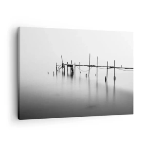 Quadro su tela - Stampe su Tela - Un molo bianco e nero immerso in un paesaggio nebbioso - 70x50cm - E se la luce non c'è? - Decorazione murale moderna per soggiorno e camera da letto ARTTOR