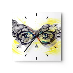 Orologio da parete - Orologio in Vetro - Grafica artistica di occhiali con occhi espressivi - 30x30cm - Attraverso gli occhiali blu - Decorazione murale moderna per soggiorno e camera da letto ARTTOR