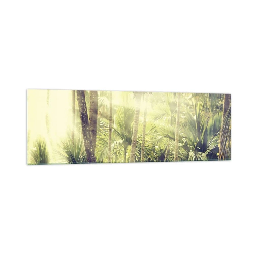 Quadro su vetro - Raggi di sole in una foresta tropicale di palme - 160x50cm - Nell'afa verde - Decorazione murale moderna per soggiorno e camera da letto ARTTOR