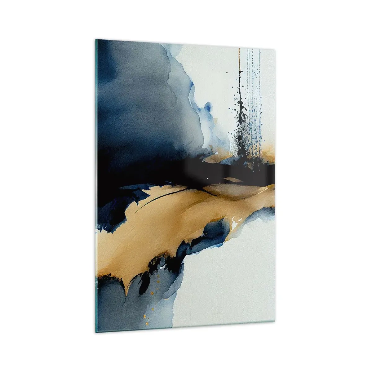 Quadro su vetro - Una composizione astratta nei toni del blu navy e dell'oro - 70x100cm - Dietro la cortina - Decorazione murale moderna per soggiorno e camera da letto ARTTOR