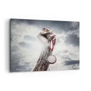 Quadro su tela - Stampe su Tela - Una mano alzata con una medaglia contro un cielo nuvoloso - 120x80cm - Per aspera ad astra - Decorazione murale moderna per soggiorno e camera da letto ARTTOR