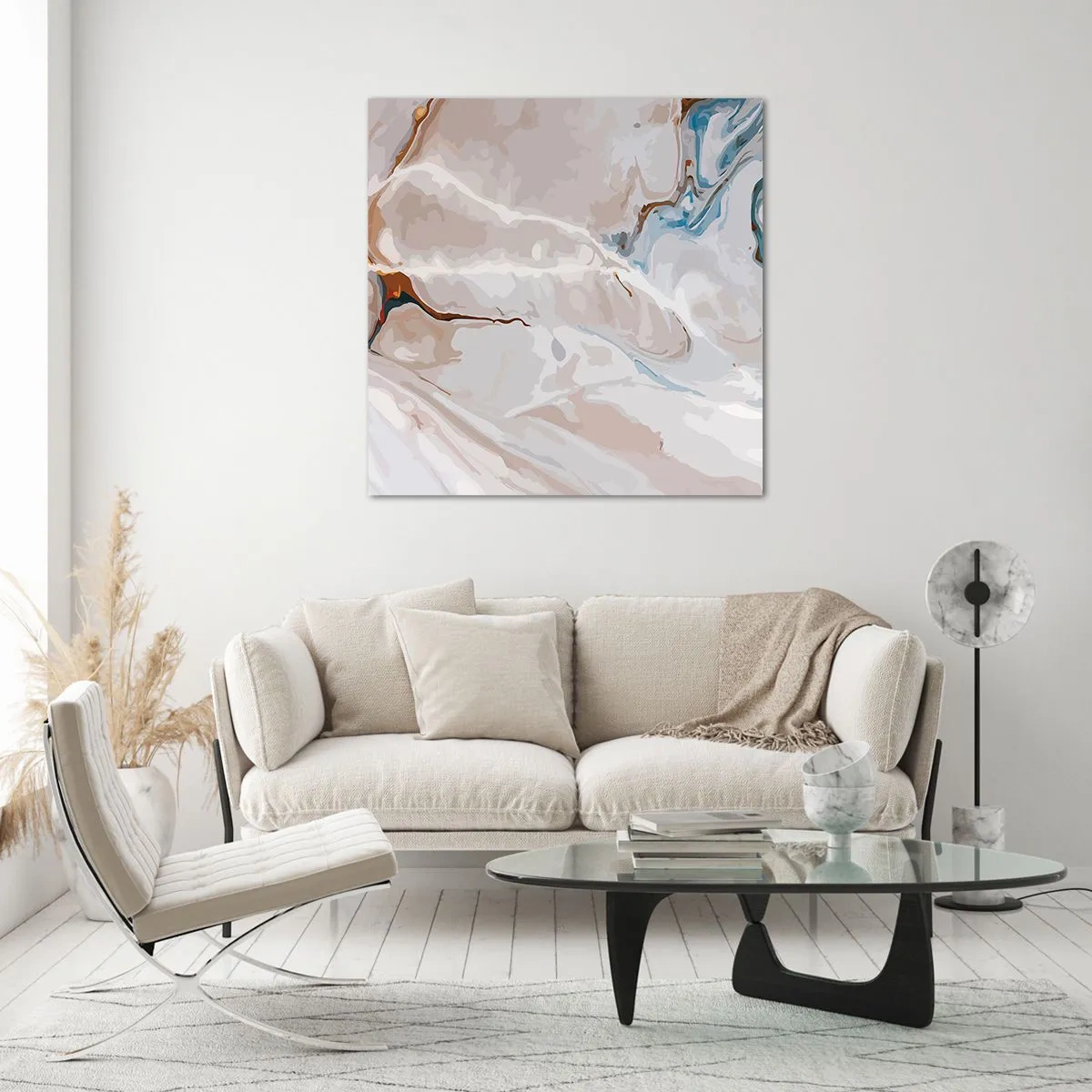 Quadro su vetro - Meandri blu sotto il bianco - 30x30 cm