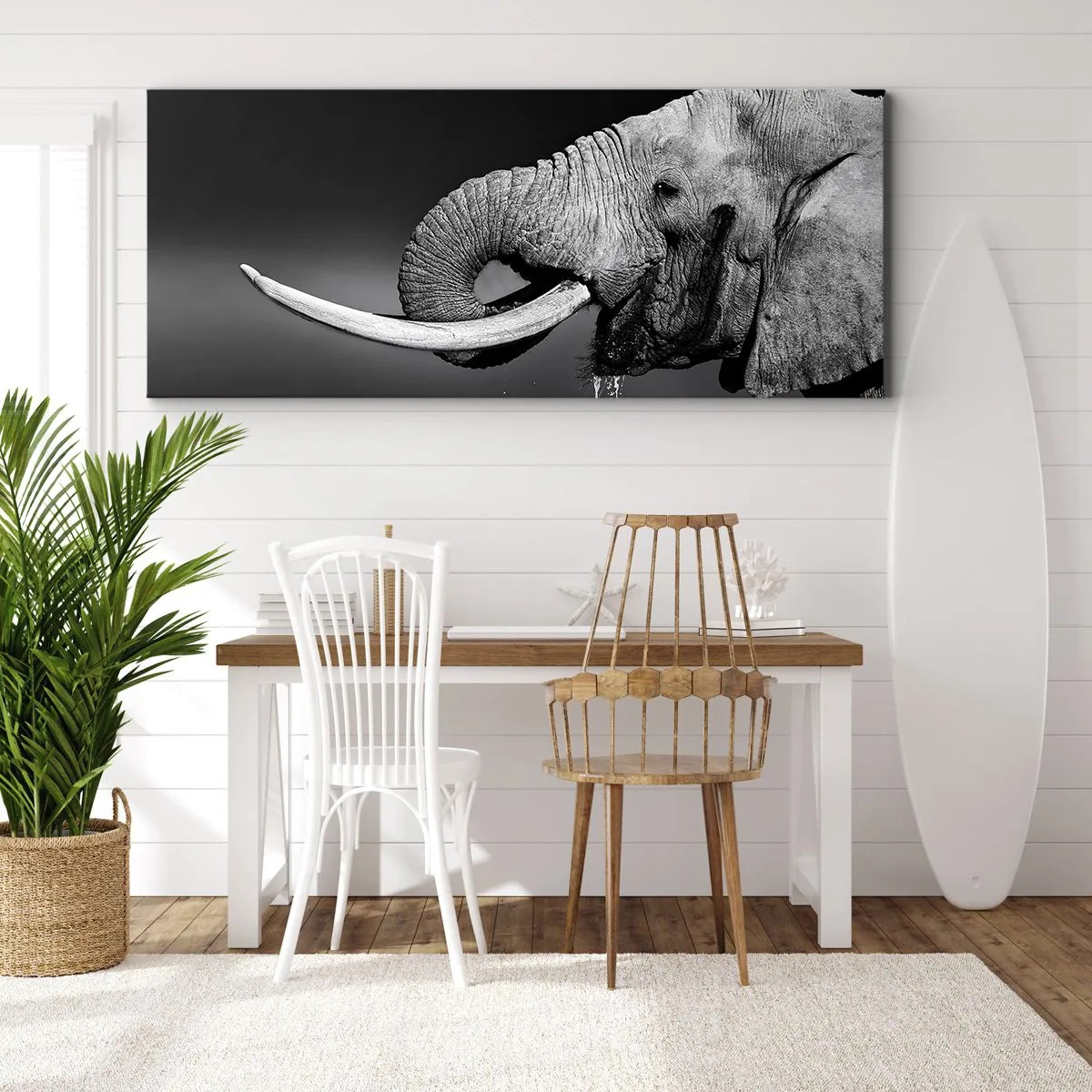 Quadro su tela - Stampe su Tela - Ritratto in bianco e nero di un elefante di profilo - 140x50cm - Si, adesso va bene - Decorazione murale moderna per soggiorno e camera da letto ARTTOR