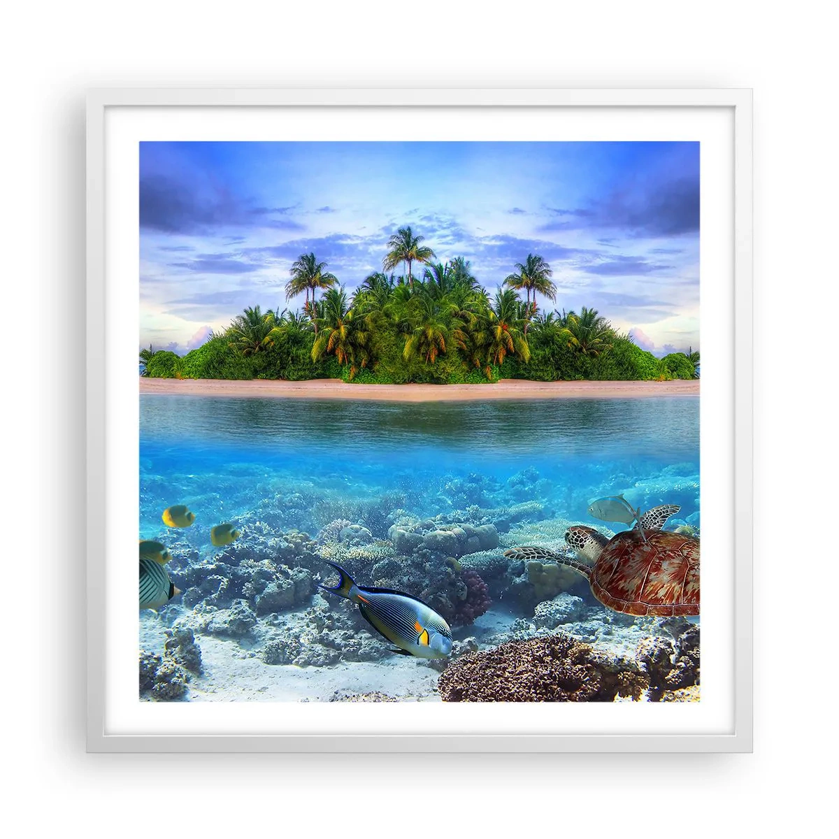 Poster in cornice bianca - L'isola del paradiso dà il benvenuto - 60x60 cm