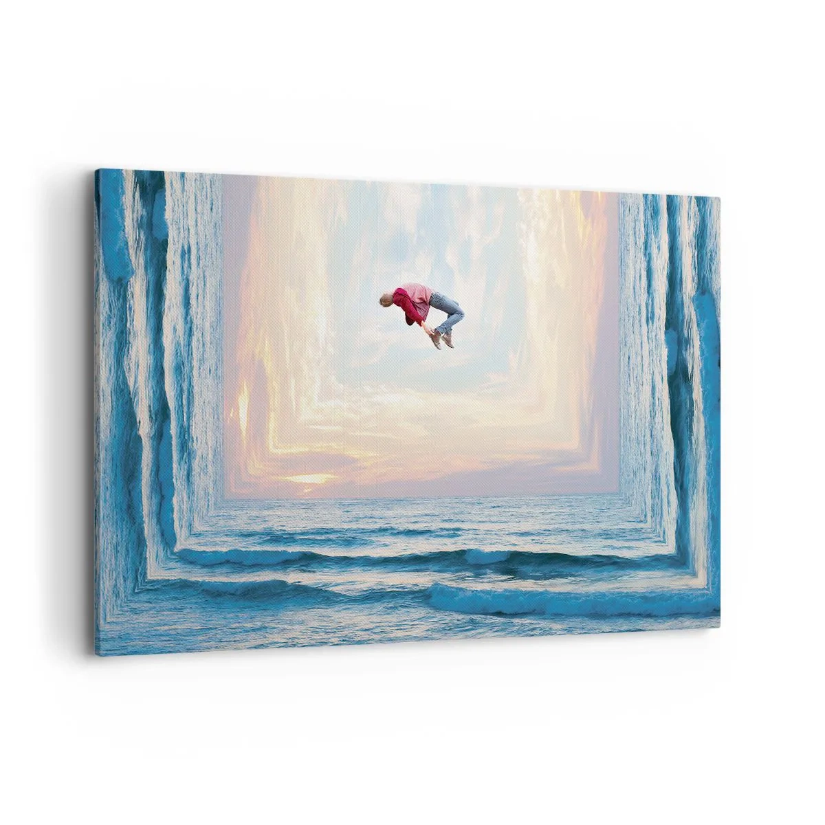 Quadro su tela - Stampe su Tela - Salto surreale sul mare nella cornice - 120x80cm - In un'altra dimensione - Decorazione murale moderna per soggiorno e camera da letto ARTTOR