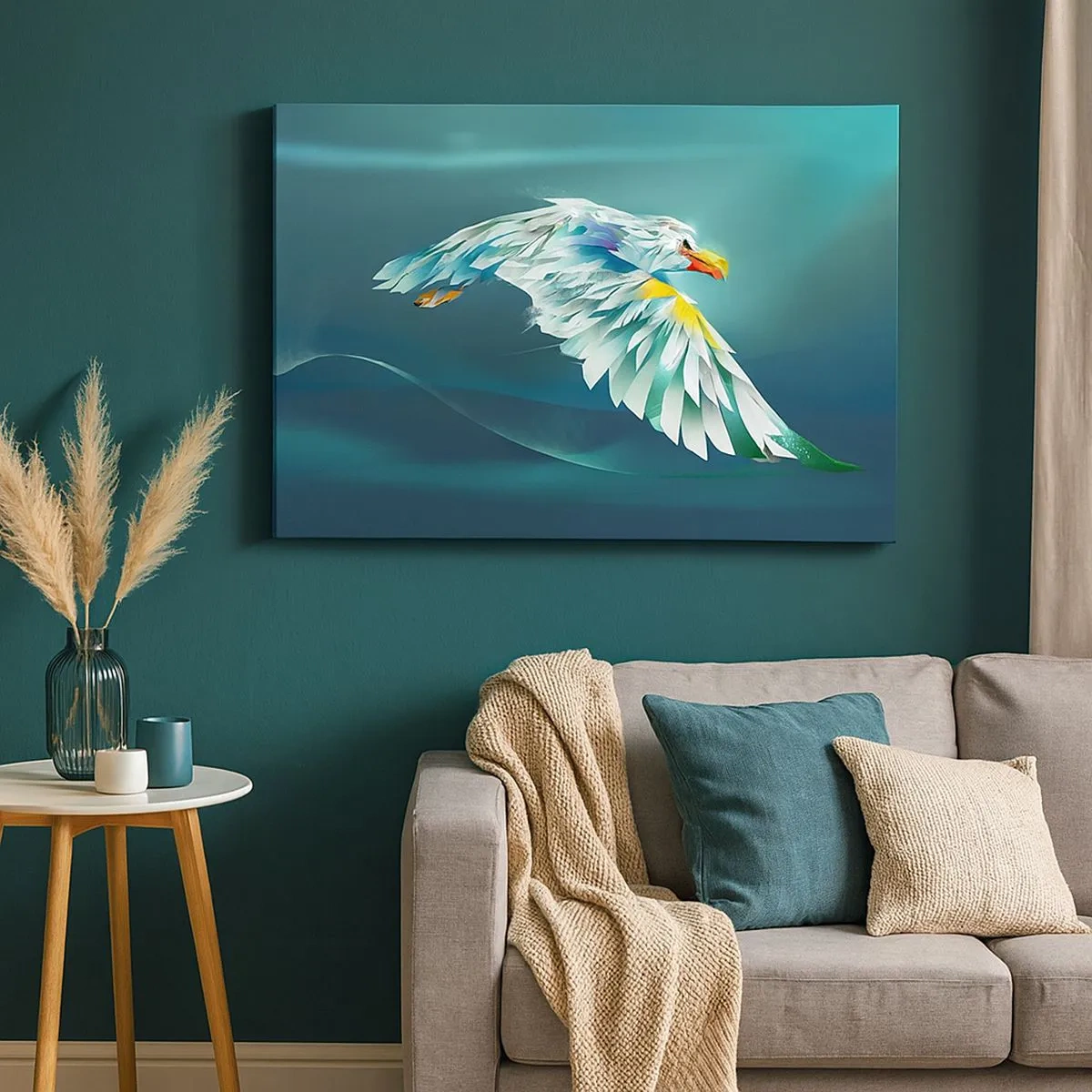 Quadro su tela - Stampe su Tela - Aquila astratta in volo contro un cielo turchese - 70x50cm - Potenza del volo dell'aquila - Decorazione murale moderna per soggiorno e camera da letto ARTTOR