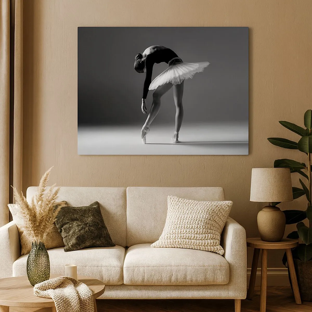 Quadro su tela - Stampe su Tela - Una ballerina in una posa elegante su uno sfondo bianco e nero - 70x50cm - Bella ballerina - Decorazione murale moderna per soggiorno e camera da letto ARTTOR